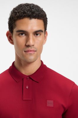 Polo Slim en coton stretch &agrave; patch logo, Rouge