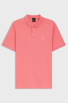 Stretch-cotton slim-fit polo shirt with logo patch, Light Red