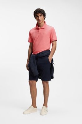 Stretch-cotton slim-fit polo shirt with logo patch, Light Red