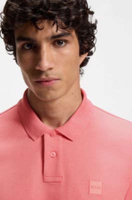 Stretch-cotton slim-fit polo shirt with logo patch, Light Red