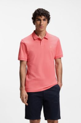 Stretch-cotton slim-fit polo shirt with logo patch, Light Red