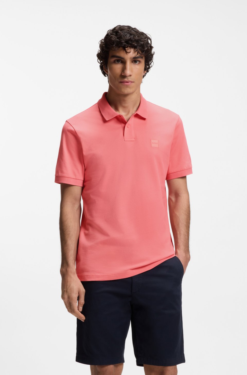Stretch-cotton slim-fit polo shirt with logo patch