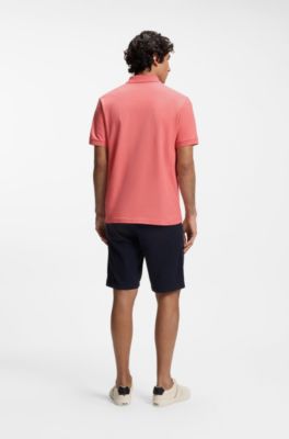 Stretch-cotton slim-fit polo shirt with logo patch, Light Red