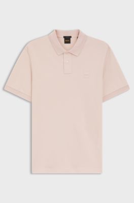 Stretch-cotton slim-fit polo shirt with logo patch, Light Pink