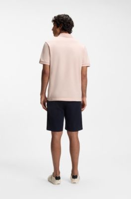 Stretch-cotton slim-fit polo shirt with logo patch, Light Pink