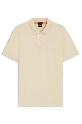 Polo slim fit in cotone elasticizzato con toppa con logo, Colore neutro