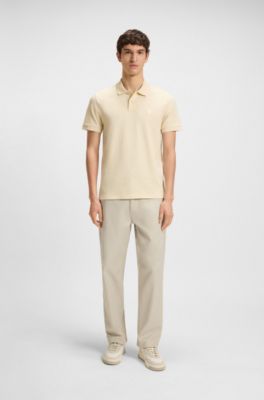 Polo Slim en coton stretch &agrave; patch logo, Naturel