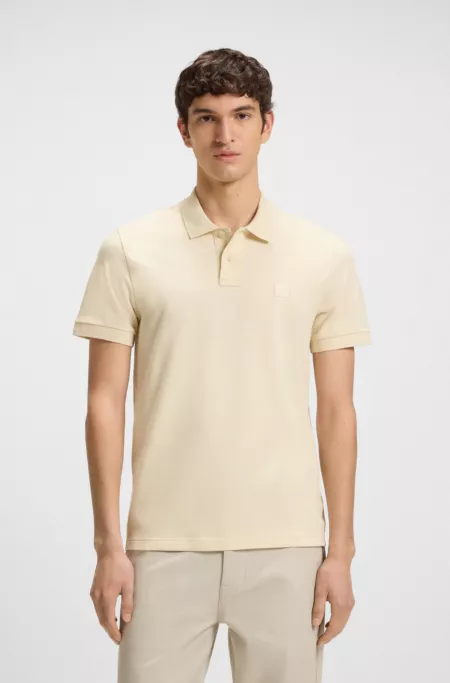 Slim-fit stretch-cotton polo shirt with logo patch
