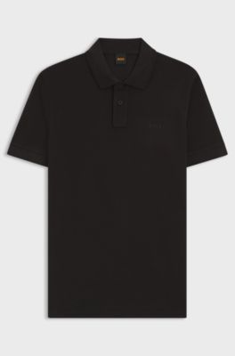 Cotton-piqu&eacute; polo shirt with logo detail, Black