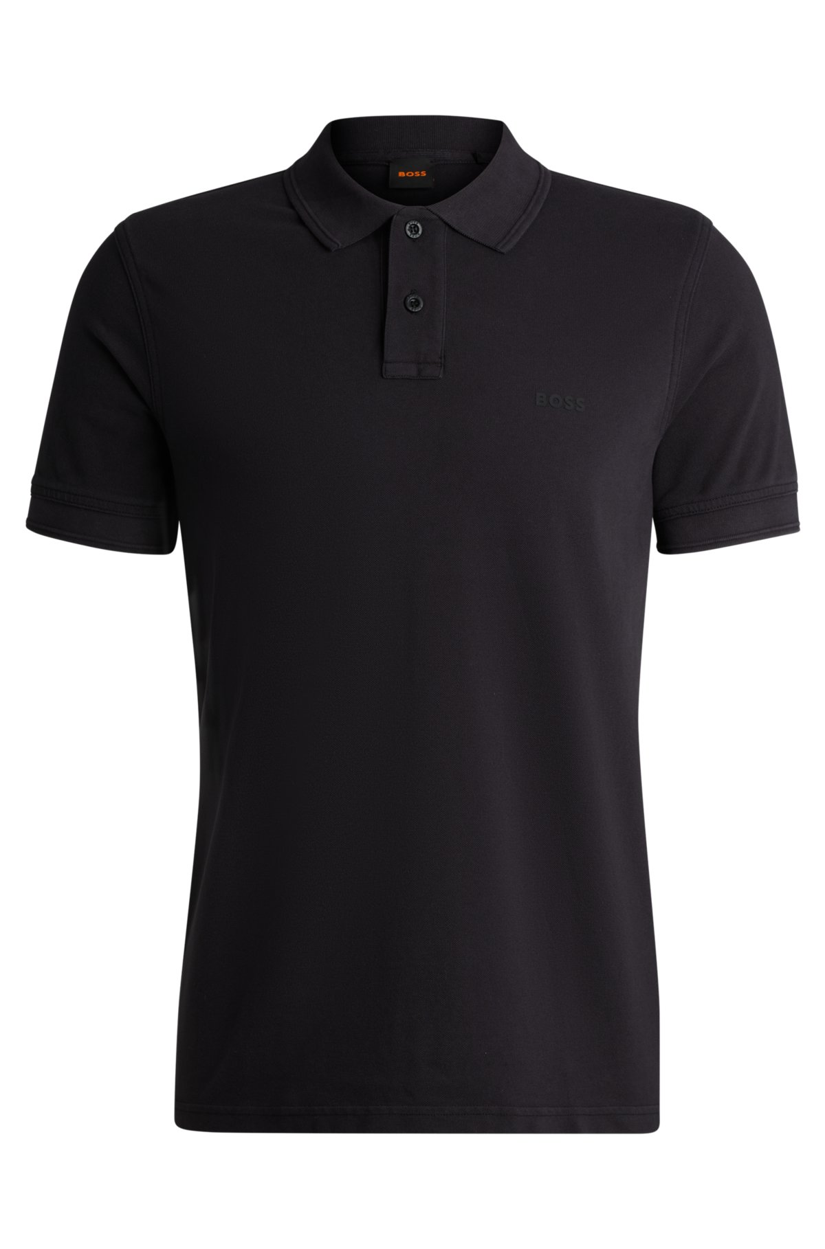 Cotton-piqué polo shirt with logo print, Black