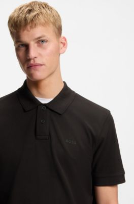 Cotton-piqu&eacute; polo shirt with logo detail, Black