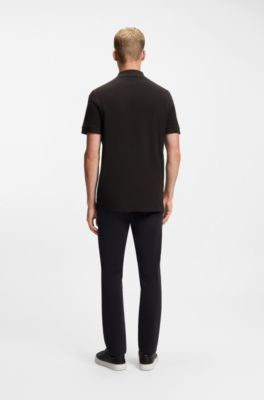 Cotton-piqu&eacute; polo shirt with logo detail, Black