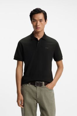 Knit polo shirt in cotton, Black