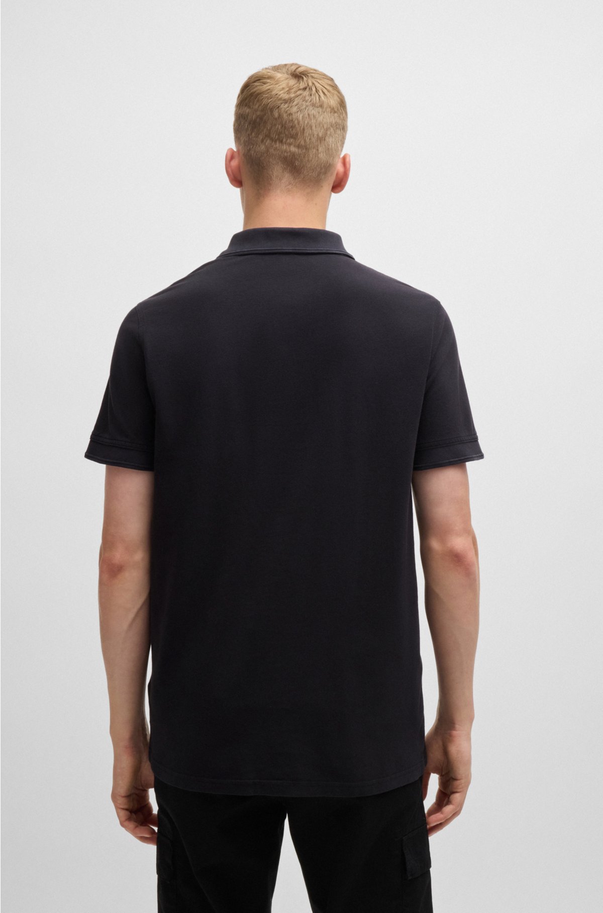 Cotton-piqué polo shirt with logo print, Black