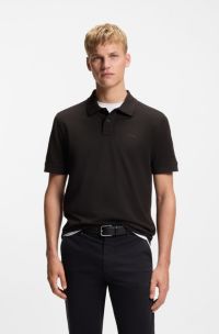 Cotton-piqué polo shirt with logo print, Black