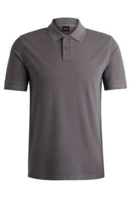 Hugo Boss Cotton-piqué Polo Shirt With Logo Print In Gray