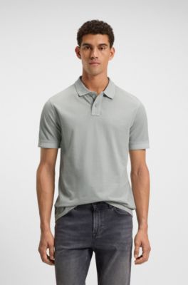 Cotton-piqu&eacute; polo shirt with logo print, Light Grey