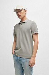 Cotton-piqué polo shirt with logo print, Light Grey