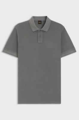 Cotton-piqu&eacute; polo shirt with logo detail, Grey