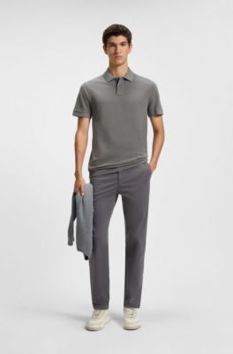 Cotton-piqu&eacute; polo shirt with logo print, Grey