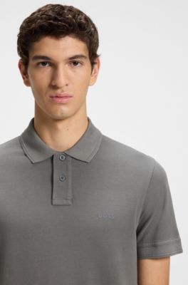 Polo in piqu&eacute; di cotone con logo, Grigio