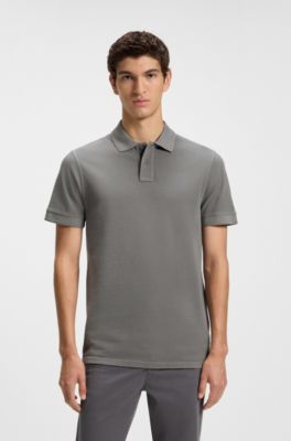 Cotton-piqu&eacute; polo shirt with logo detail, Grey