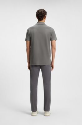 Cotton-piqu&eacute; polo shirt with logo print, Grey