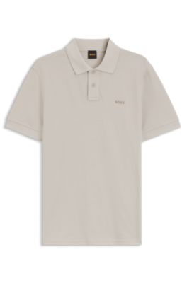 Cotton-piqu&eacute; polo shirt with logo print, Light Grey