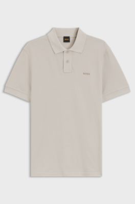 Polo in piqu&eacute; di cotone con logo, Grigio chiaro