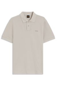 Cotton-piqu&eacute; polo shirt with logo print, Light Grey