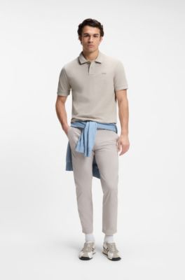 Cotton-piqu&eacute; polo shirt with logo print, Light Grey