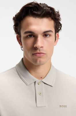 Cotton-piqu&eacute; polo shirt with logo detail, Light Grey