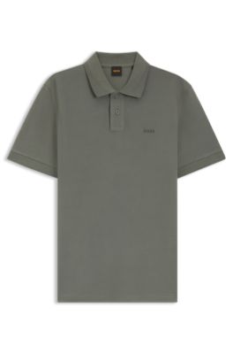Cotton-piqu&eacute; polo shirt with logo print, Grey