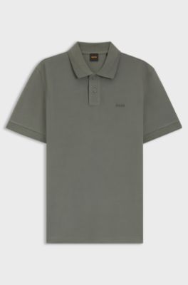Cotton-piqu&eacute; polo shirt with logo print, Grey