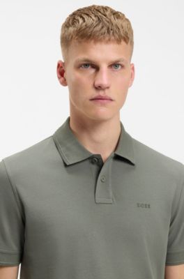 Cotton-piqu&eacute; polo shirt with logo detail, Grey