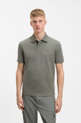 Cotton-piqu&eacute; polo shirt with logo detail, Grey