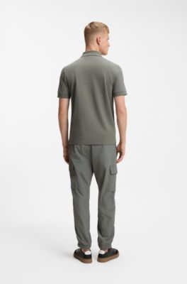 Cotton-piqu&eacute; polo shirt with logo detail, Grey