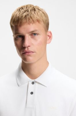 Cotton-piqu&eacute; polo shirt with logo detail, White