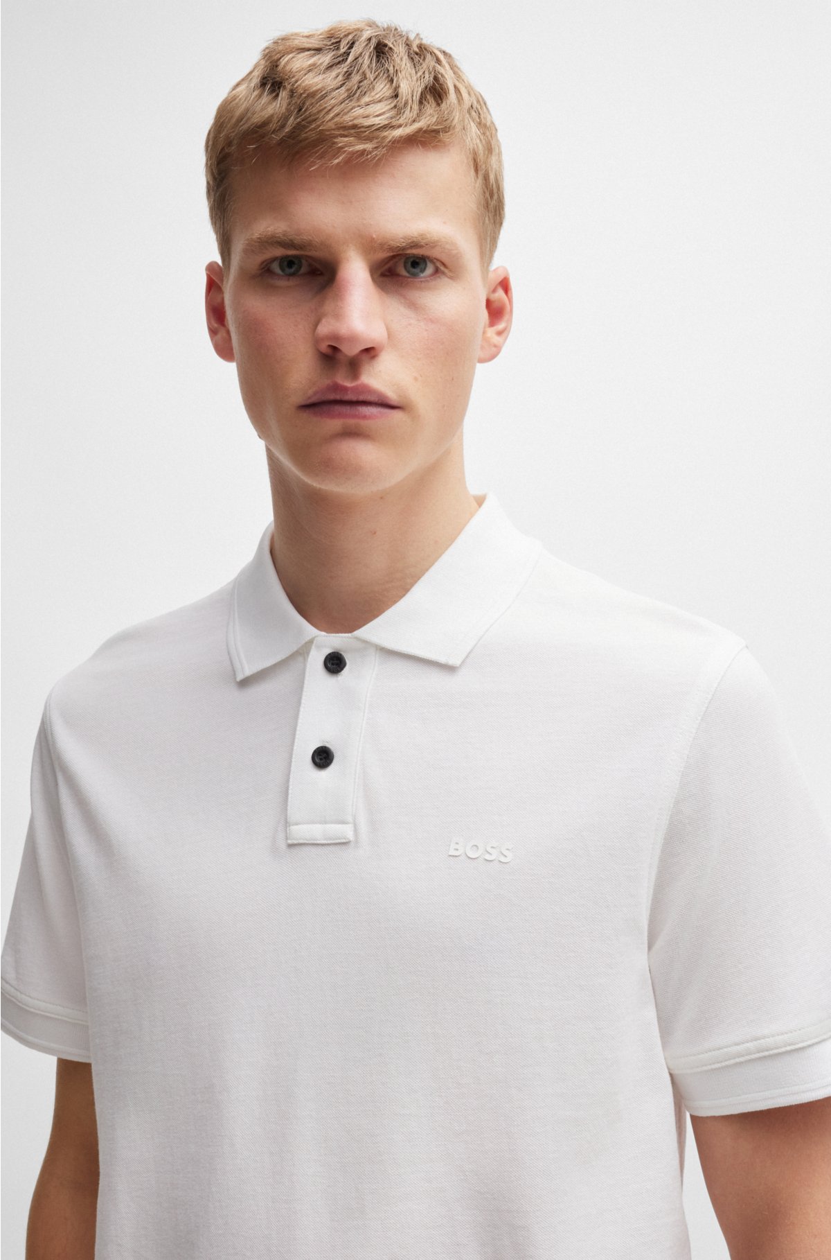 Cotton-piqué polo shirt with logo print, White