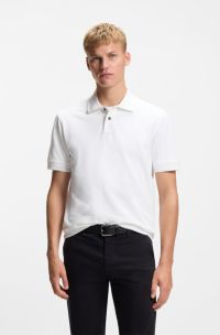 Polo de piqué de algodón con logo estampado, Blanco