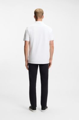 Polo van katoenpiqu&eacute; met logoprint, Wit