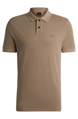 Hugo Boss Cotton-piqué Polo Shirt With Logo Print In Gray