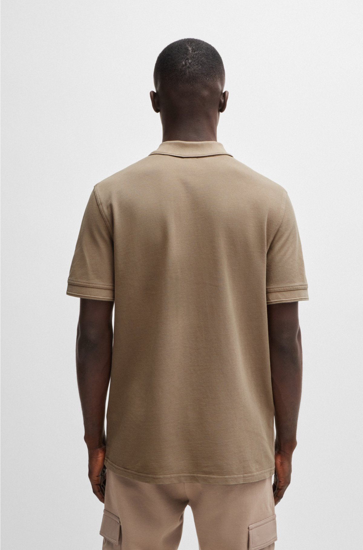 Cotton-piqué polo shirt with logo print, Light Brown