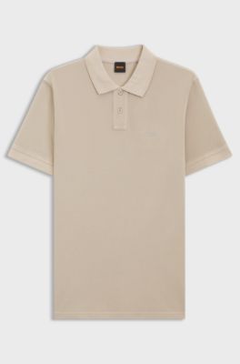 Cotton-piqu&eacute; polo shirt with logo print, Light Beige