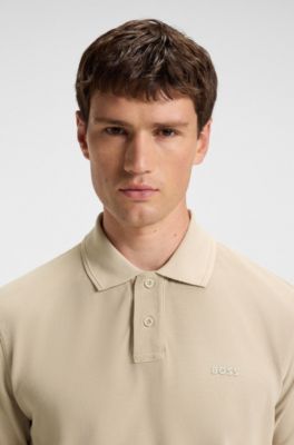 Polo van katoenpiqu&eacute; met logodetail, Lichtbeige