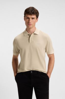 Polo van katoenpiqu&eacute; met logodetail, Lichtbeige