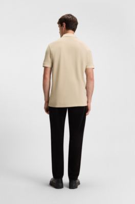 Cotton-piqu&eacute; polo shirt with logo print, Light Beige