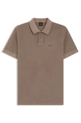 Cotton-piqu&eacute; polo shirt with logo print, Light Brown