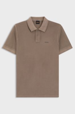 Cotton-piqu&eacute; polo shirt with logo detail, Light Brown