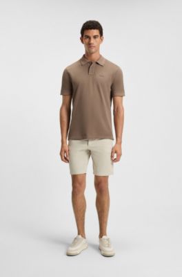 Cotton-piqu&eacute; polo shirt with logo print, Light Brown